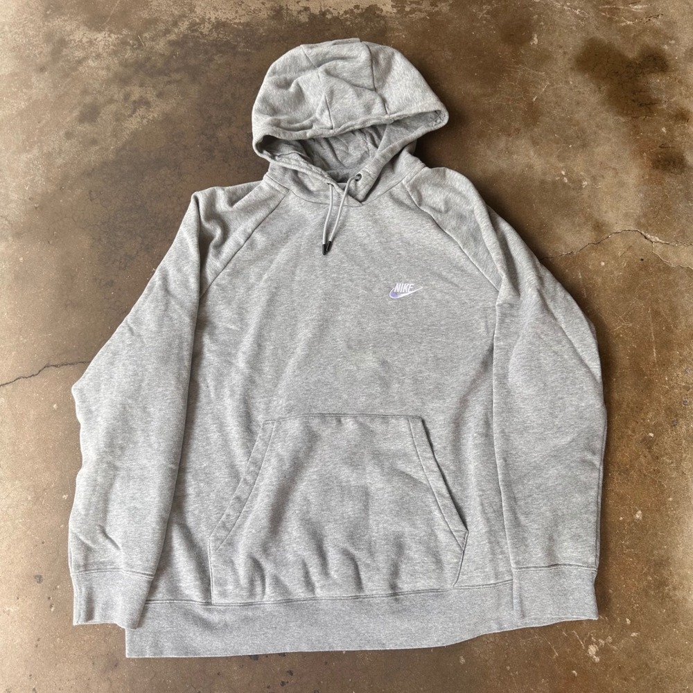 Nike Hoodie Mens 2X Grey Excellent Embroidered Logo Raglan Pullover Fleece